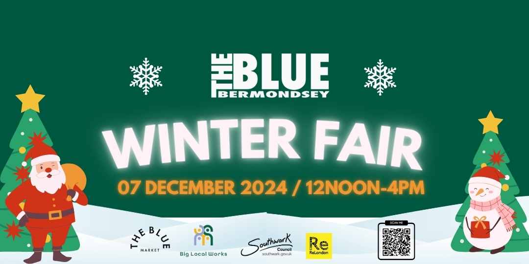 blue bermondsey winter fair 2024 event banner